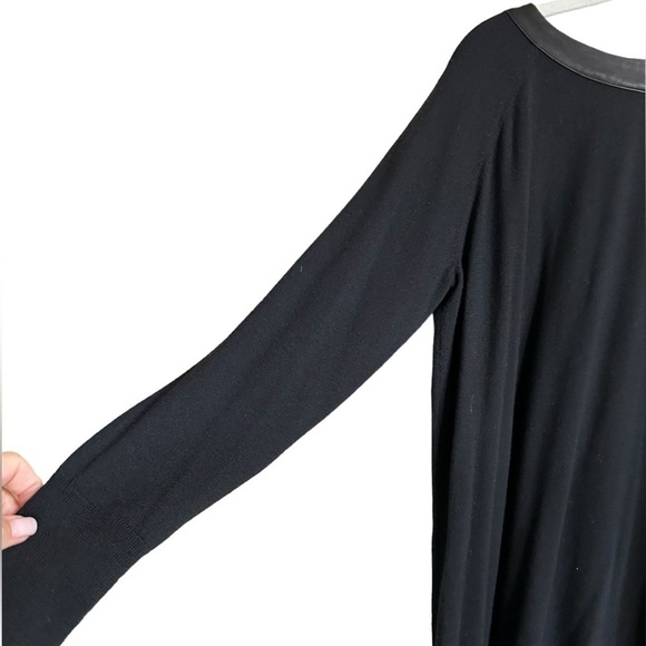 Skaist Taylor Black Wool Sweater Dress Plunge Back Leather Trim Size Large - Picture 7 of 12